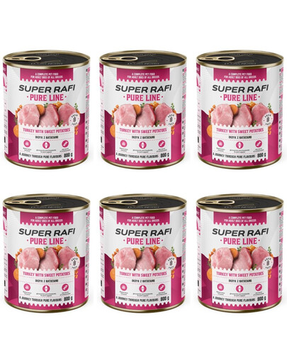 SUPER RAFI Pure Line indyk z batatami 6x800g mokra karma dla psa