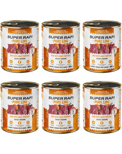 SUPER RAFI Pure Line kaczka z batatami 6x800g mokra karma dla psa