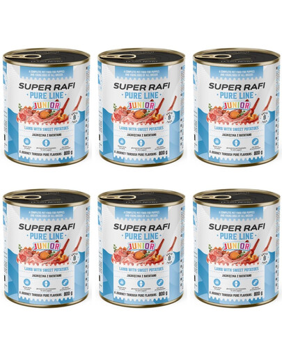 SUPER RAFI Pure Line Junior jagnięcina z batatami 6x800g mokra karma dla szczeniąt i młodych psów