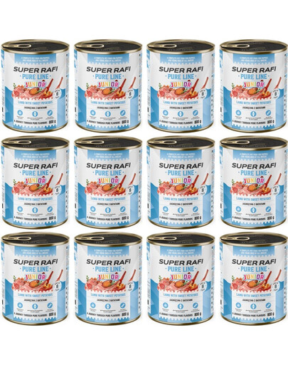 SUPER RAFI Pure Line Junior jagnięcina z batatami 12x800g mokra karma dla szczeniąt i młodych psów