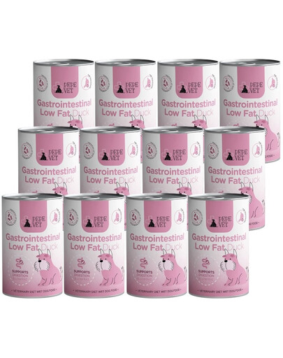 PAKA ZWIERZAKA PEPE Vet Gastrointestinal Low Fat Duck 12x400 g mokra karma dla psów wspierająca układ trawienny