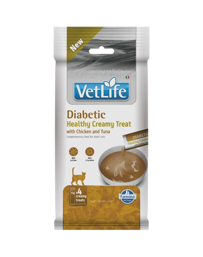 FARMINA Vet Life Cat Diabetic Creamy 60 g z kurczakiem i tuńczykiem, kremowy przysmak dla kotów z cukrzycą