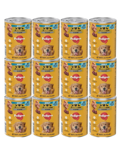 PEDIGREE Adult puszka 12x400 g mokra karma pełnoporcjowa dla dorosłych psów z 3 rodzajami drobiu w musie