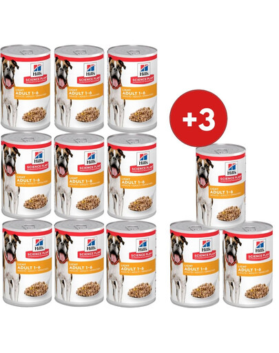 HILL'S Science Plan Canine Adult Light Chicken 9x370 g dla dorosłych psów z nadwagą kurczak + 3 puszki GRATIS!