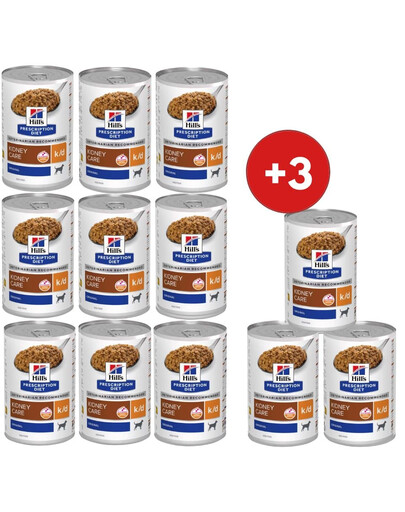 HILL'S Prescription Diet Canine k/d Kidney Care 9x350g karma mokra dla psów wspomagająca pracę nerek + 3 puszki GRATIS!
