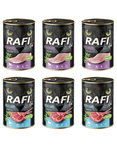 RAFI Cat Adult Mix 2 smaków jagnięcina i królik 6x400 g mokra karma dla kotów sterylizowanych