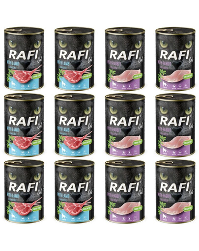RAFI Cat Adult Mix 2 smaków jagnięcina i królik 12x400 g mokra karma dla kotów sterylizowanych