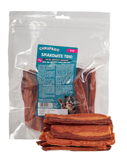 CHRUP&GO Smakowite trio z kaczką, królikiem i jagnięciną 500 g przysmak dla psa