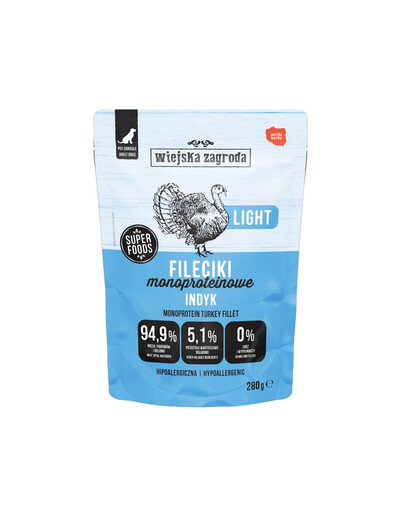 WIEJSKA ZAGRODA Monoproteinowa Fileciki Indyk Light 280 g mokra karma dla psa