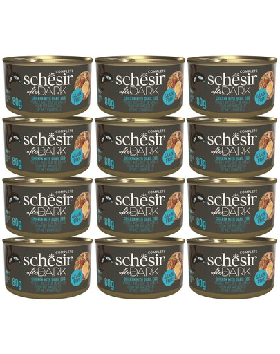 SCHESIR After Dark Kurczak w bulionie z jajkami przepiórczymi 12x80 g karma mokra dla kotów