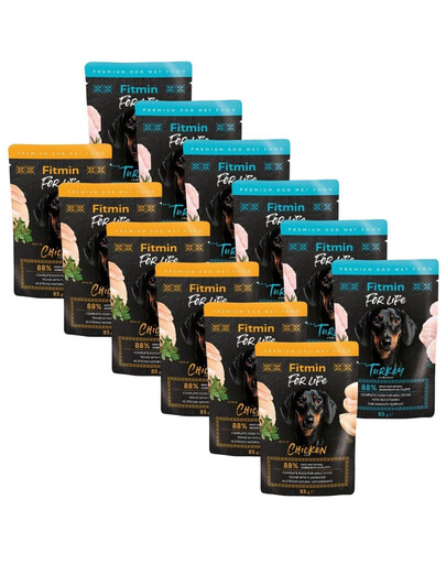 FITMIN For Life Dog Adult Mix smaków 12x85 g kurczak z ziołami i indyk z rokitnikiem w sosie