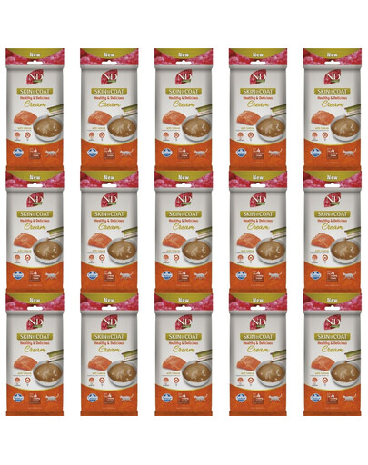 FARMINA N&D Quinoa Cat Skin Coat Cream Salmon 15x60 g z łososiem, kremowy przysmak dla kotów wspierający zdrowie skóry i sierści