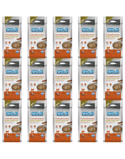 FARMINA Vet Life Cat Convalescence Creamy 15x60 g z kurczakiem i tuńczykiem, kremowy przysmak dla kotów wspierający regenerację organizmu