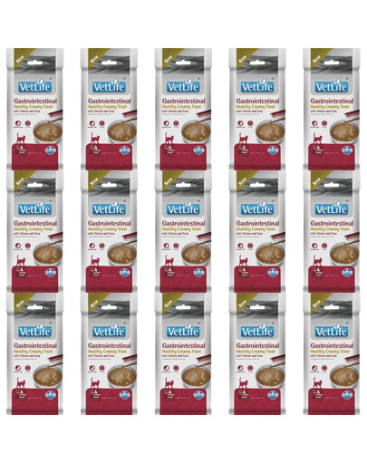 FARMINA Vet Life Cat Gastrointestinal Creamy 15x60 g z kurczakiem i tuńczykiem, kremowy przysmak dla kotów wspierający prawidłowe trawienie