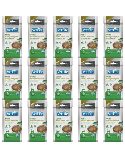 FARMINA Vet Life Cat Renal Creamy 15x60 g z kurczakiem i tuńczykiem, kremowy przysmak dla kotów wspierający układ moczowy i nerki