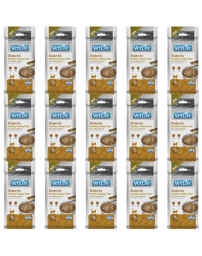 FARMINA Vet Life Cat Diabetic Creamy 15x60 g z kurczakiem i tuńczykiem, kremowy przysmak dla kotów z cukrzycą