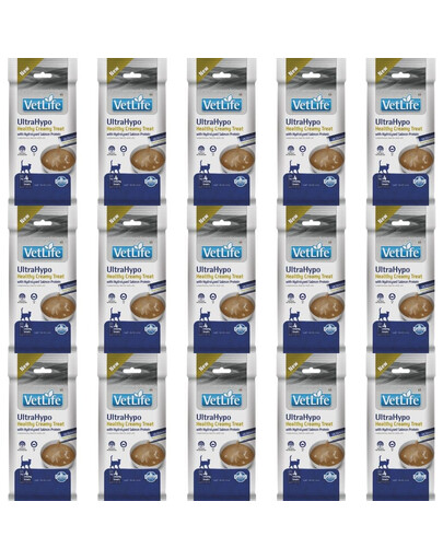 FARMINA Vet Life Cat UltraHypo Creamy 15x60 g z hydrolizowanym białkiem łososia, kremowy przysmak dla kotów z wrażliwym trawieniem