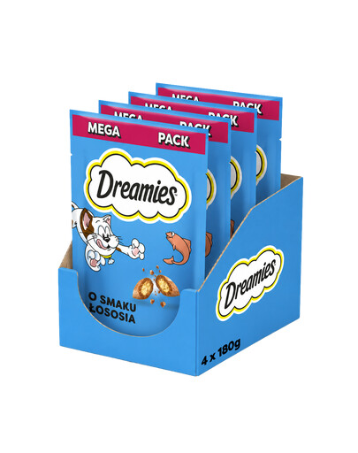 DREAMIES Mega Pack Chrupiące przysmaki dla kota o smaku łososia 4x180 g