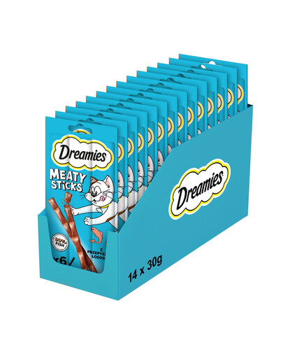 DREAMIES Meaty Sticks pałeczki z wybornym łososiem dla dorosłych kotów 14x30 g