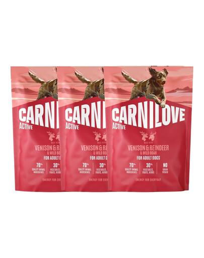 CARNILOVE Active Dog Venision and Reindeer Adult 3x1,5 kg dziczyzna, renifer i dzik, dla dorosłych psów