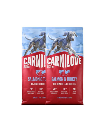 CARNILOVE Active Dog Salmon & Turkey 2x12 kg Junior Large Breeds łosoś i indyk, dla dorastających juniorów ras dużych