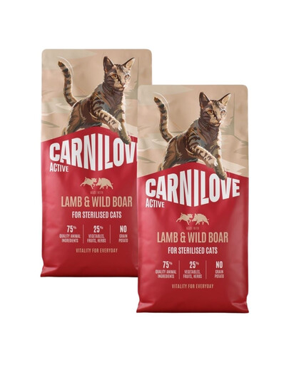 CARNILOVE Active Cat Lamb and Wild Boar Sterilised 2x6 kg jagnięcina i dzik, dla kotów sterylizowanych