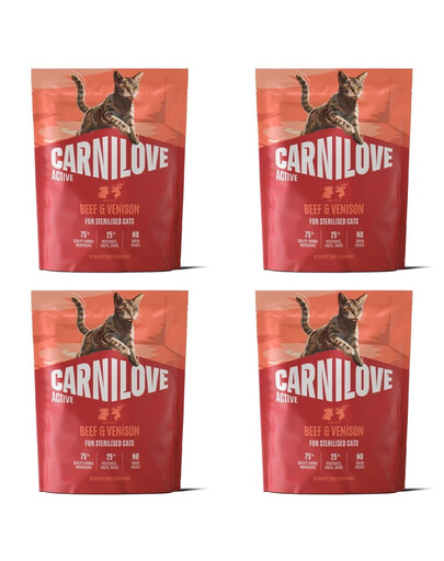 CARNILOVE Active Cat Beef and Venison Sterilised 4x400 g wołowina i dziczyzna, dla kotów sterylizowanych