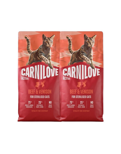 CARNILOVE Active Cat Beef and Venison Sterilised 2x6 kg wołowina i dziczyzna, dla kotów sterylizowanych