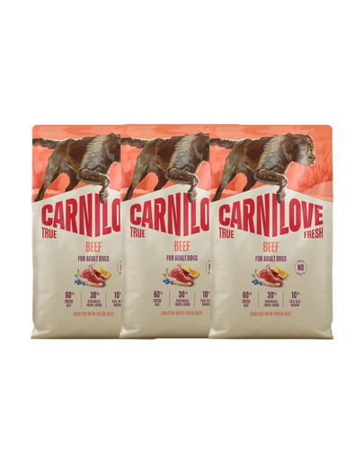 CARNILOVE True Fresh Dog Beef Adult 3x4 kg sucha karma ze świeżą wołowiną dla dorosłych psów
