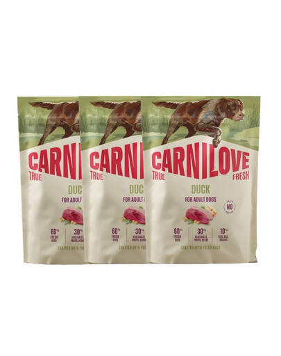 CARNILOVE True Fresh Dog Duck Adult 3x1,5 kg sucha karma ze świeżą kaczką dla dorosłych psów