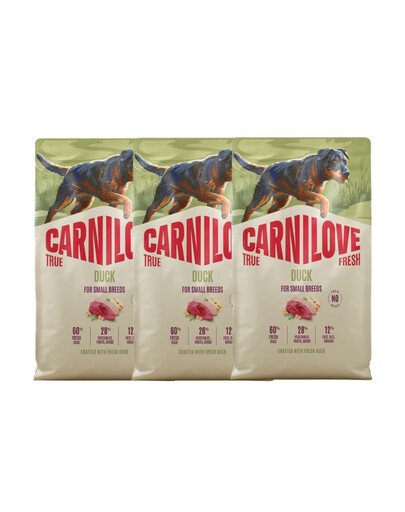 CARNILOVE True Fresh Dog Duck Adult Small Breeds 3x4 kg sucha karma ze świeżą kaczką dla dorosłych psów małych ras