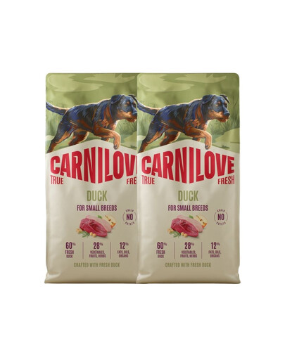 CARNILOVE True Fresh Dog Duck Adult Small Breeds 2X12 kg sucha karma ze świeżą kaczką dla dorosłych psów małych ras