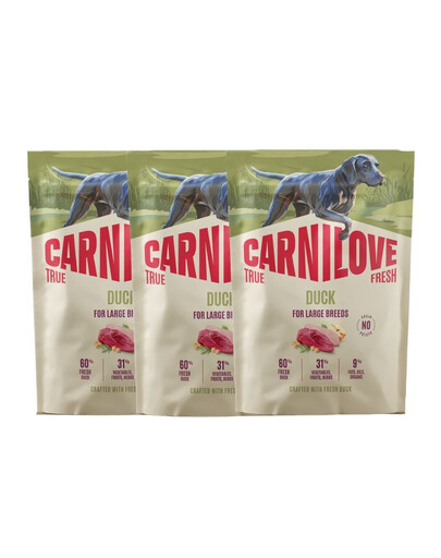CARNILOVE True Fresh Dog Duck Adult Large Breeds 3x1,5 kg sucha karma ze świeżą kaczką dla dorosłych psów dużych ras