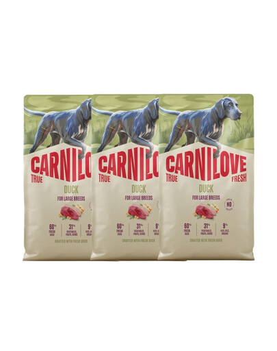 CARNILOVE True Fresh Dog Duck Adult Large Breeds 3x4 kg sucha karma ze świeżą kaczką dla dorosłych psów dużych ras