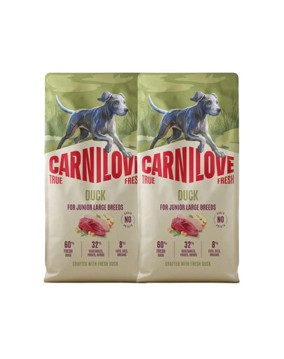 CARNILOVE True Fresh Dog Duck Junior Large 2X12 kg sucha karma ze świeżą kaczką dla juniorów dużych ras