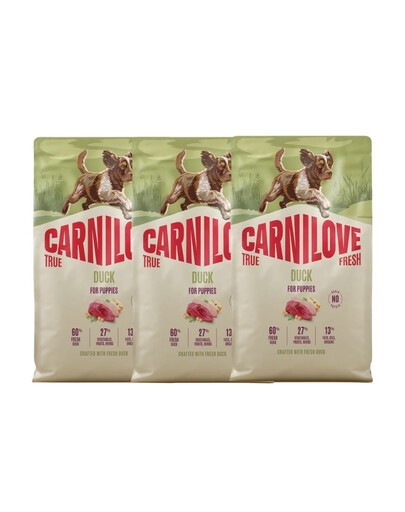 CARNILOVE True Fresh Dog Duck Puppies 3x4 kg sucha karma ze świeżą kaczką dla szczeniąt