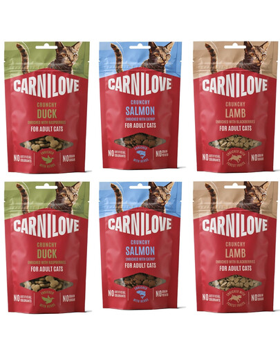 CARNILOVE Crunchy Snack Mix Smaków 6x50 g chrupiące przysmaki dla kotów