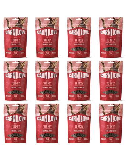 CARNILOVE Soft Snack Cat Turkey 12x50 g z indykiem i kocimiętką, miękkie przysmaki dla kotów