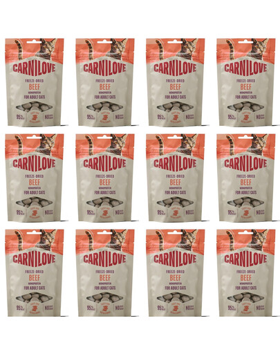 CARNILOVE Freeze-Dried Snack Cat Beef 12x40 g z wołowiną i kocimiętką, liofilizowane przysmaki dla kotów