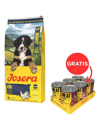 JOSERA Junior Kids 12,5kg dla młodych psów średnich i dużych ras + JOSERA Meat Lovers Pure Multipack 6x400g mokra karma dla psów GRATIS