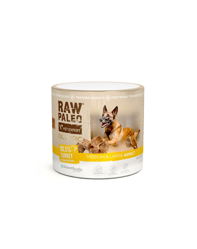 RAW PALEO Olympic Turkey Medium Large 90g indyk, hipoalergiczny monoproteinowy przysmak treningowy dla psów