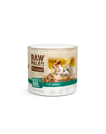 RAW PALEO Olympic Duck Mini 90g kaczka, hipoalergiczny monoproteinowy przysmak treningowy dla psów
