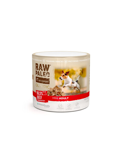 RAW PALEO Olympic Beef Mini 90g wołowina, hipoalergiczny monoproteinowy przysmak treningowy dla psów