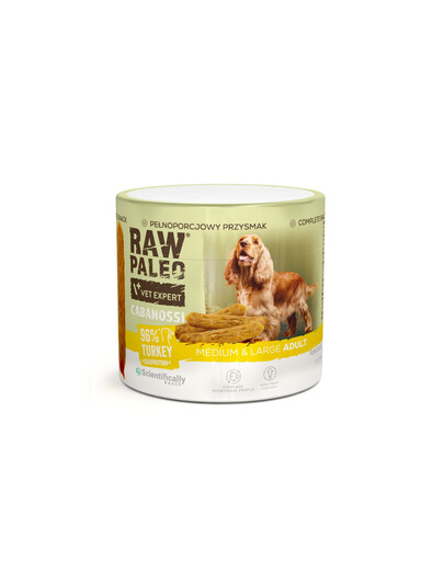 RAW PALEO Cabanossi Turkey Medium Large 100g indyk, półwilgotna pełnoporcjowa karma w formie kiełbasek dla psów