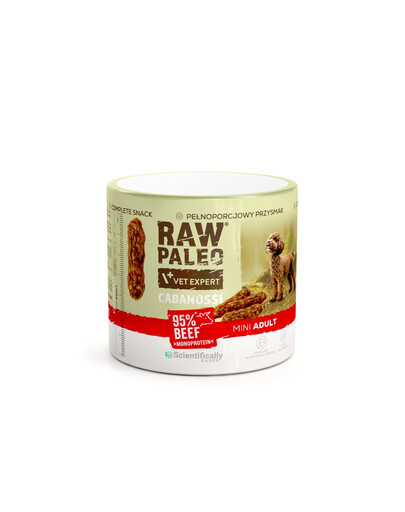 RAW PALEO Cabanossi Beef Mini 100g wołowina, półwilgotna pełnoporcjowa karma w formie kiełbasek dla psów