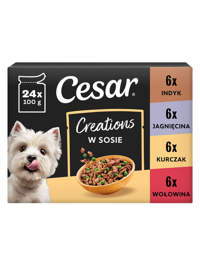 CESAR Creations Mix Smaków (wołowina, kurczak, jagnięcina, indyk) 24 x 100g mokra karma dla dorosłych psów