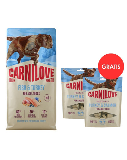 CARNILOVE True Fresh Dog Fish and Turkey Adult 12 kg świeża ryba i indyk dla psów + CARNILOVE Dog Freeze Dried Turkey and Salmon 2x60g GRATIS