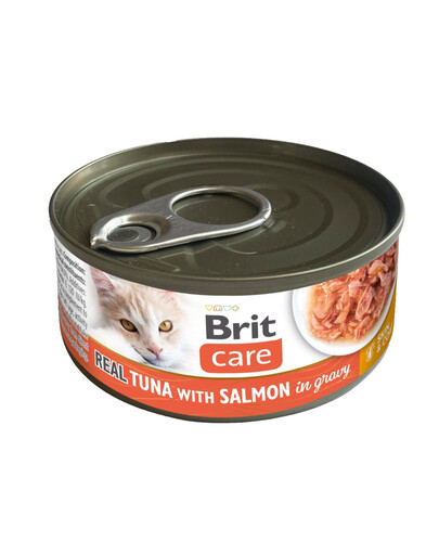 BRIT Care Cat Real Tuna with Salmon in Gravy 80 g filety z tuńczyka i łososia w bulionie, mokra karma dla kotów