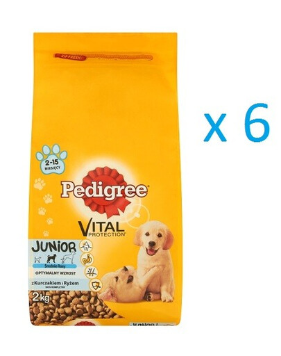 PEDIGREE Junior pro střední rasy kuřecí rýže 6x 2Kg