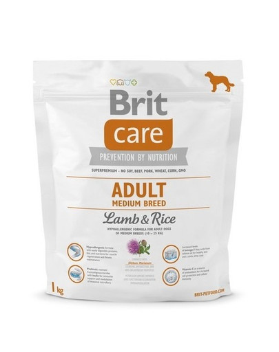 Brit Care Adult Medium Breed Lamb & Rice 1 kg Kuivtoit keskmist tõugu täiskasvanud koertele (10-25 kg) Lambaliha riisiga
